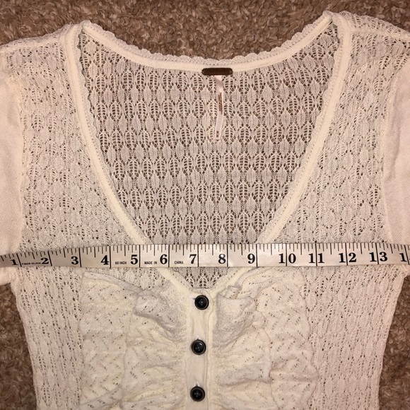 Free People thin crochet deep V Neck w/ Ruffle Sweater - Picture 6 of 7